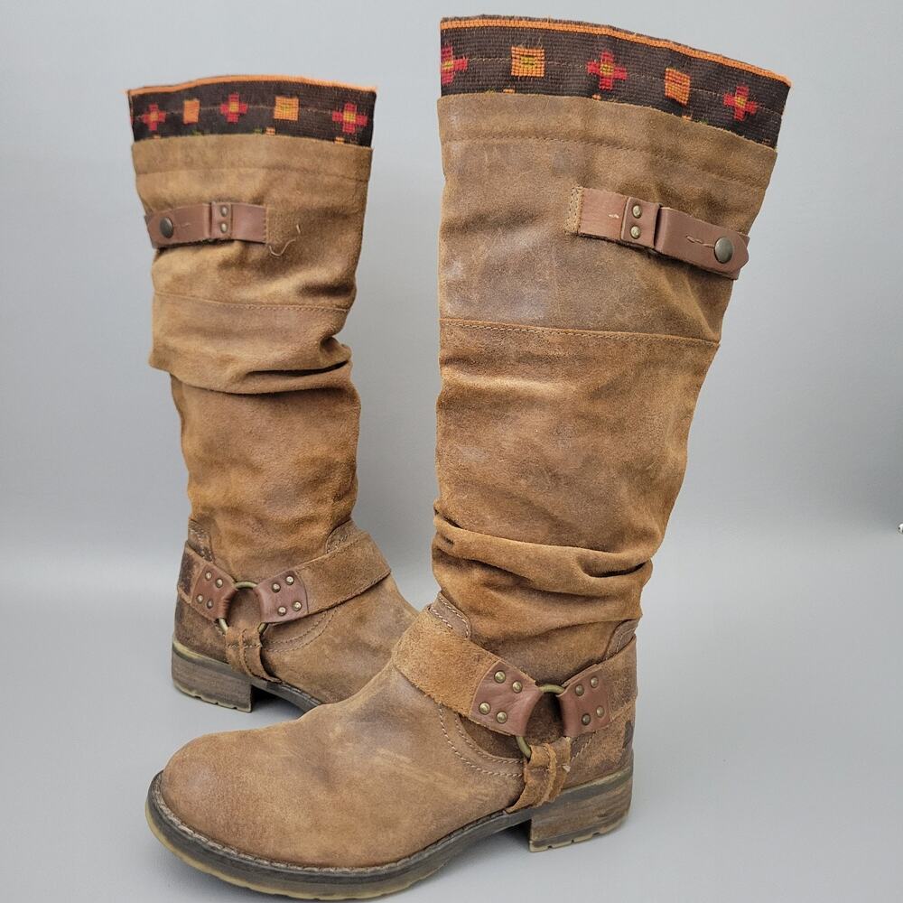 BULL BOXER Brown Leather Harness Engineer Biker Slouch Boots Size 38/8
